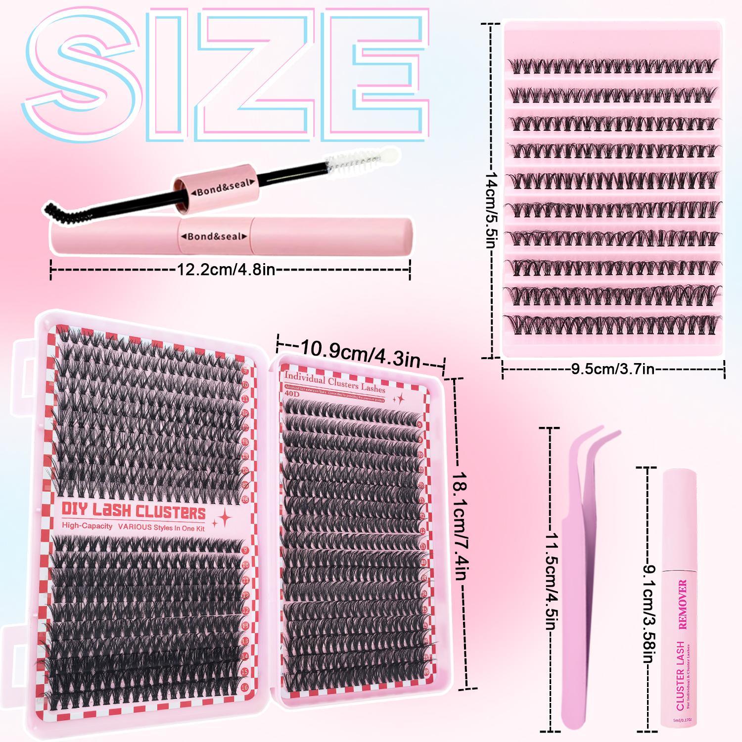Eyelash Extension Kit, 2-in-1 Lash Bond & Seal with Lash Clusters and Tweezers, Reusable DIY Lash Clusters for Beginners at Home, Eyelash Glue & Tools Included, Eyelash Fixer, Eyelash Extension Set