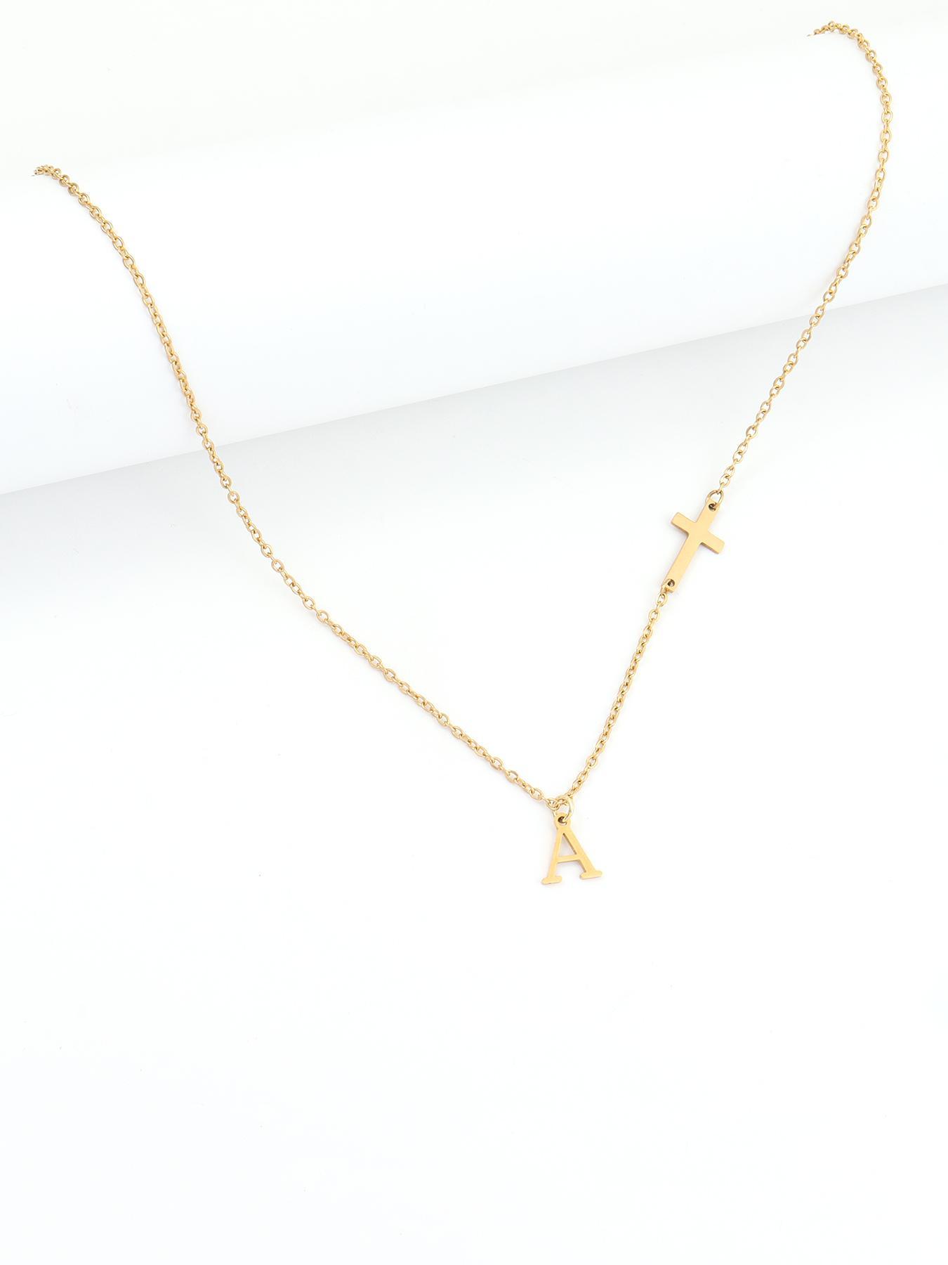 Fashion Initial Necklace for Women, Cross & Letter Pendant Necklace, Stainless Steel Jewelry for Party, Daily Decor, Trendy All-match & Exquisite Jewelry for Birthday Gift, Statement Necklace, Non Tarnish Jewelry