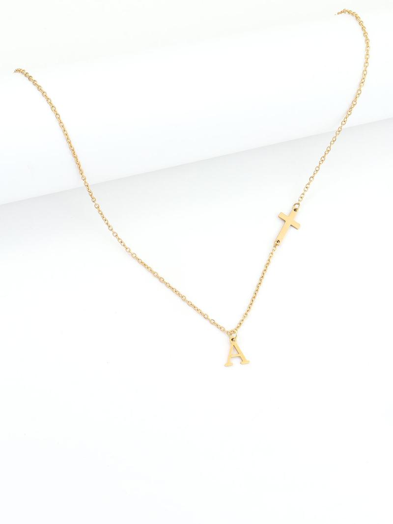 Fashion Initial Necklace for Women, Cross & Letter Pendant Necklace, Stainless Steel Jewelry for Party, Daily Decor, Trendy All-match & Exquisite Jewelry for Birthday Gift, Statement Necklace, Non Tarnish Jewelry