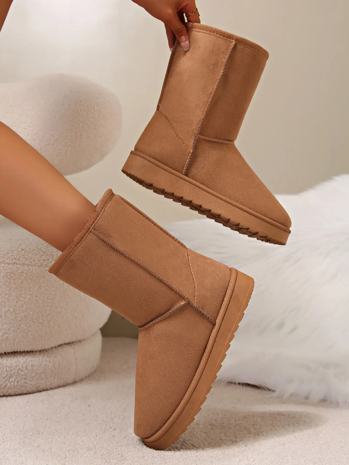 2026 Fall Winter Snow Boots, Warm Camel Color, Casual Above Ankle Style, Perfect for Dresses and Pants, Fashionable Cold Weather Shoes