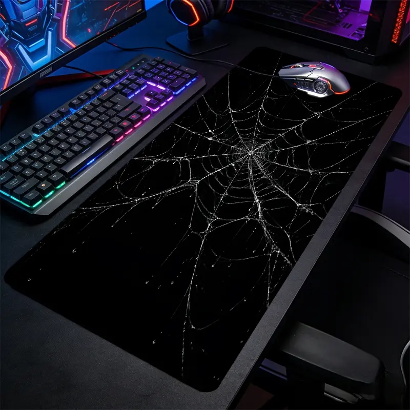 Dark Spider Web Large-Sized Gaming Mouse Pad, Spooky Desktop Protection Pad, Anti-Slip Rubber Lock Edge High-Definition Printing, Suitable For Computers, Laptops, Offices, Homes, Schools, Great Gift For Family And Friends