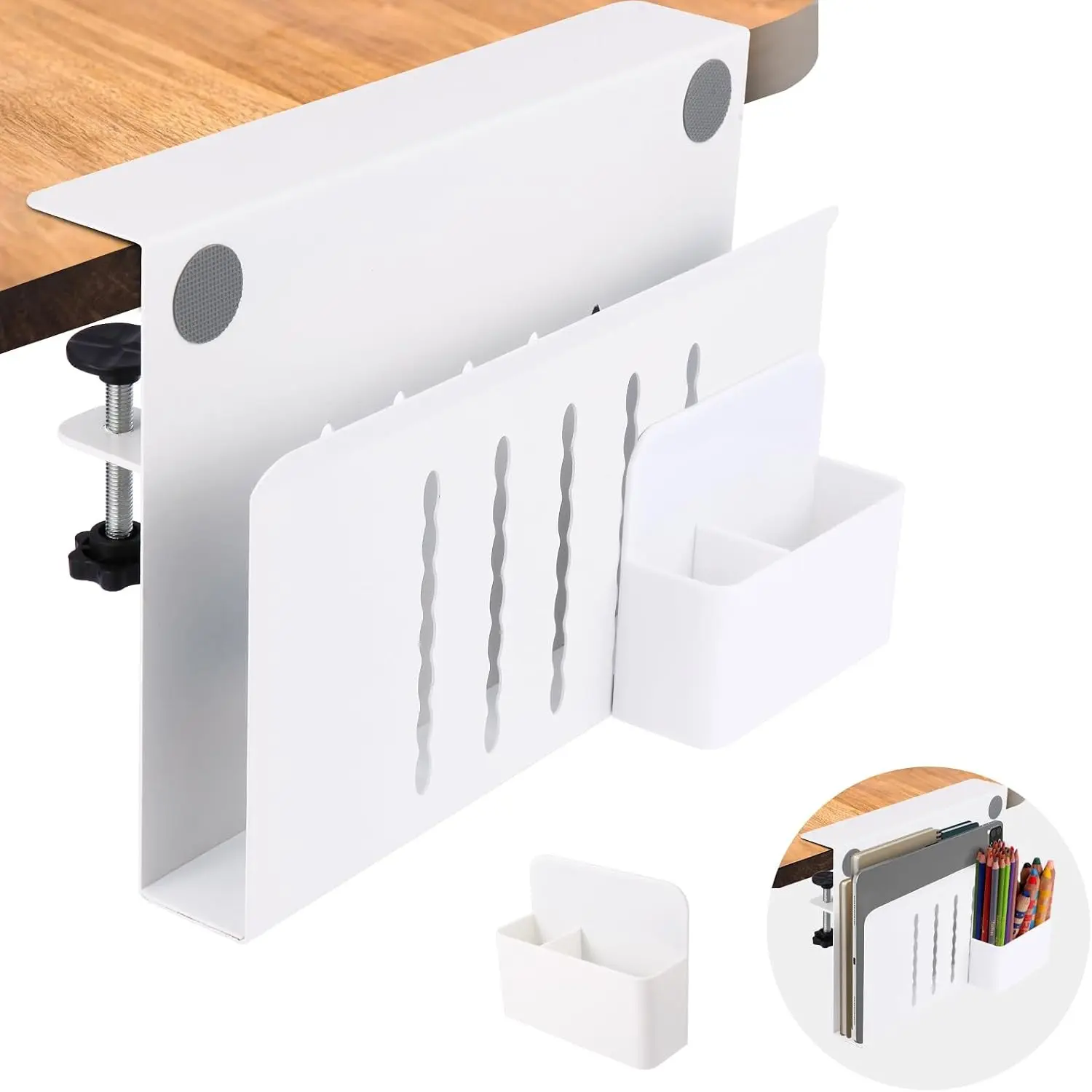 Clamp-On Under-Desk Storage Set - Rectangular Cable Management Tray, Laptop Mount, Hanging File Organizer, Magnetic Pen Holder, Single Unit for Office/Home Use