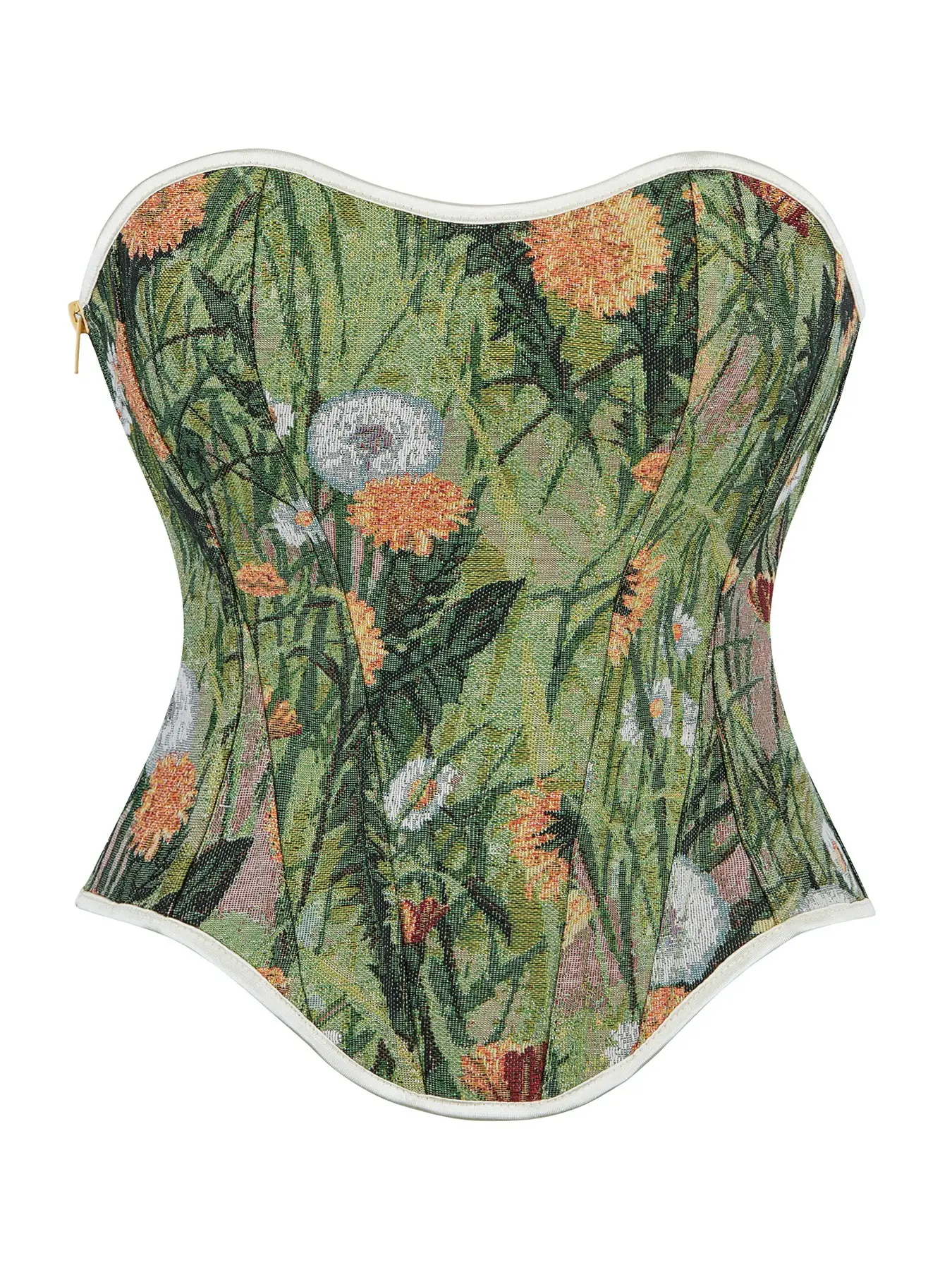 Women's Vintage Oil Painting Floral Daisy Embroidered Bustier, Bone Structure Shaping Side Zipper Waist Cinch Bra, Perfect for Parties or Daily Wear