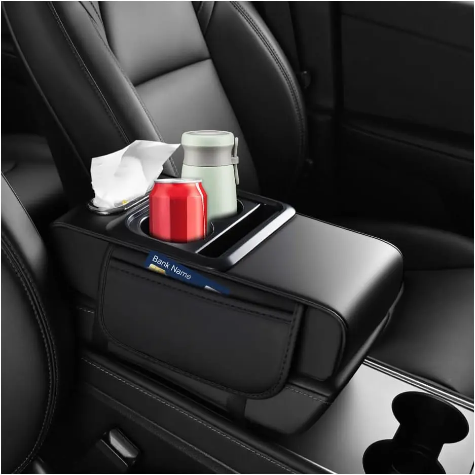 4 in 1 Center Console Cover,Multifunctional  Armrest Storage Box with Cup Holder& Phone Holder&  Tissue Holder,7.68 * 13.98" Arm Rest Cover for  with 2 Side Pockets