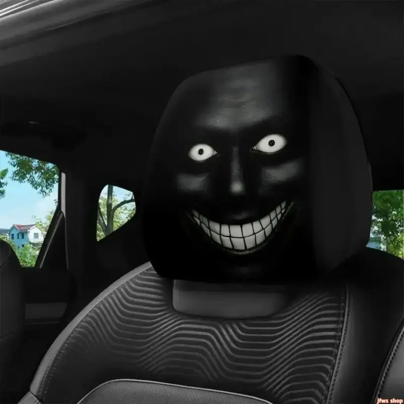 2‑Pack Dark Evil Smile Car Headrest Covers, Universal Fit Washable Durable Auto Protective Covers for Men Women Car Interior Decoration