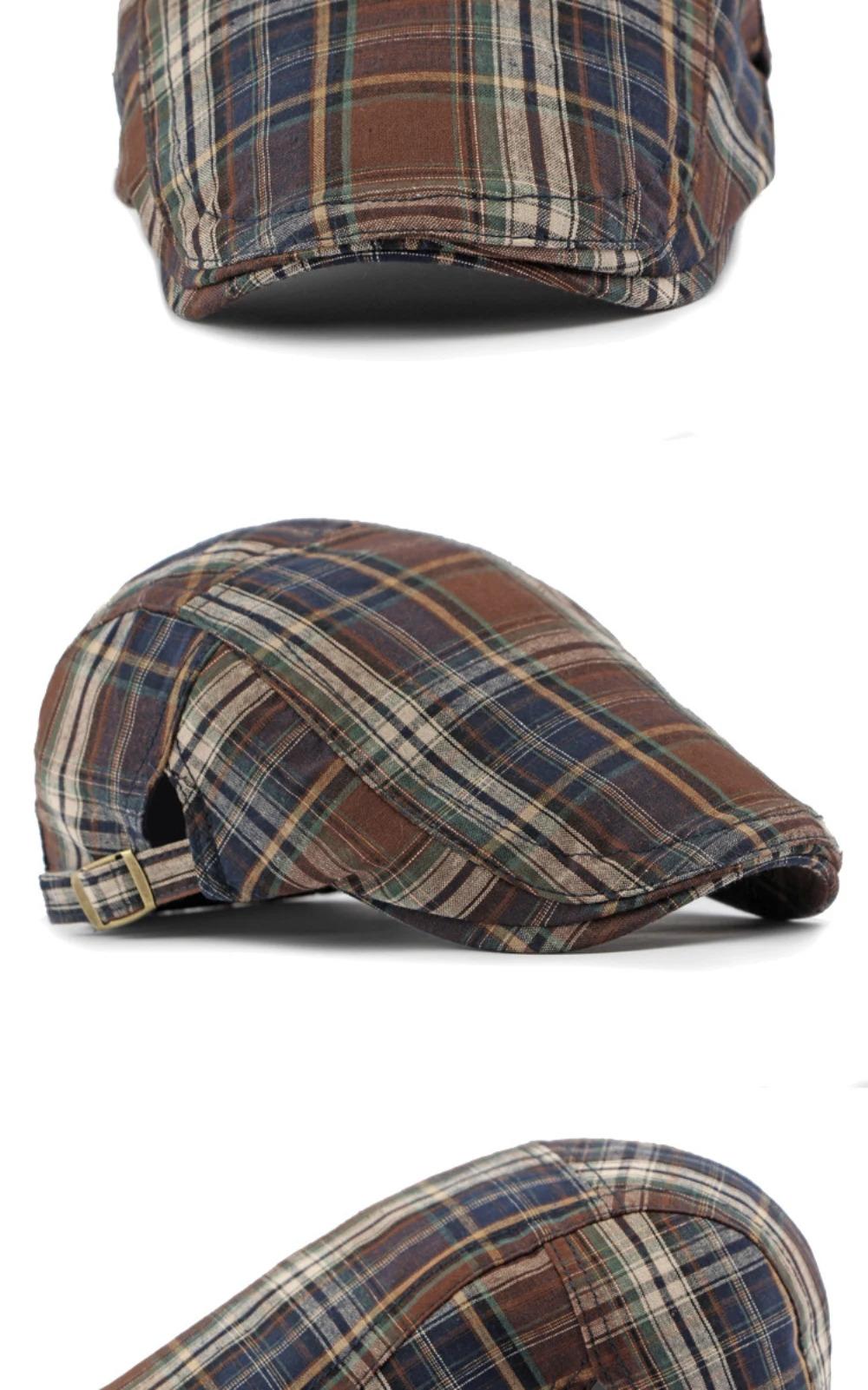 HT4376 Berets Men Women Vintage Plaid Beret Cap Male Female Adjustable Flat Cap Retro Spring Summer Cap Beret Hats for Men Women