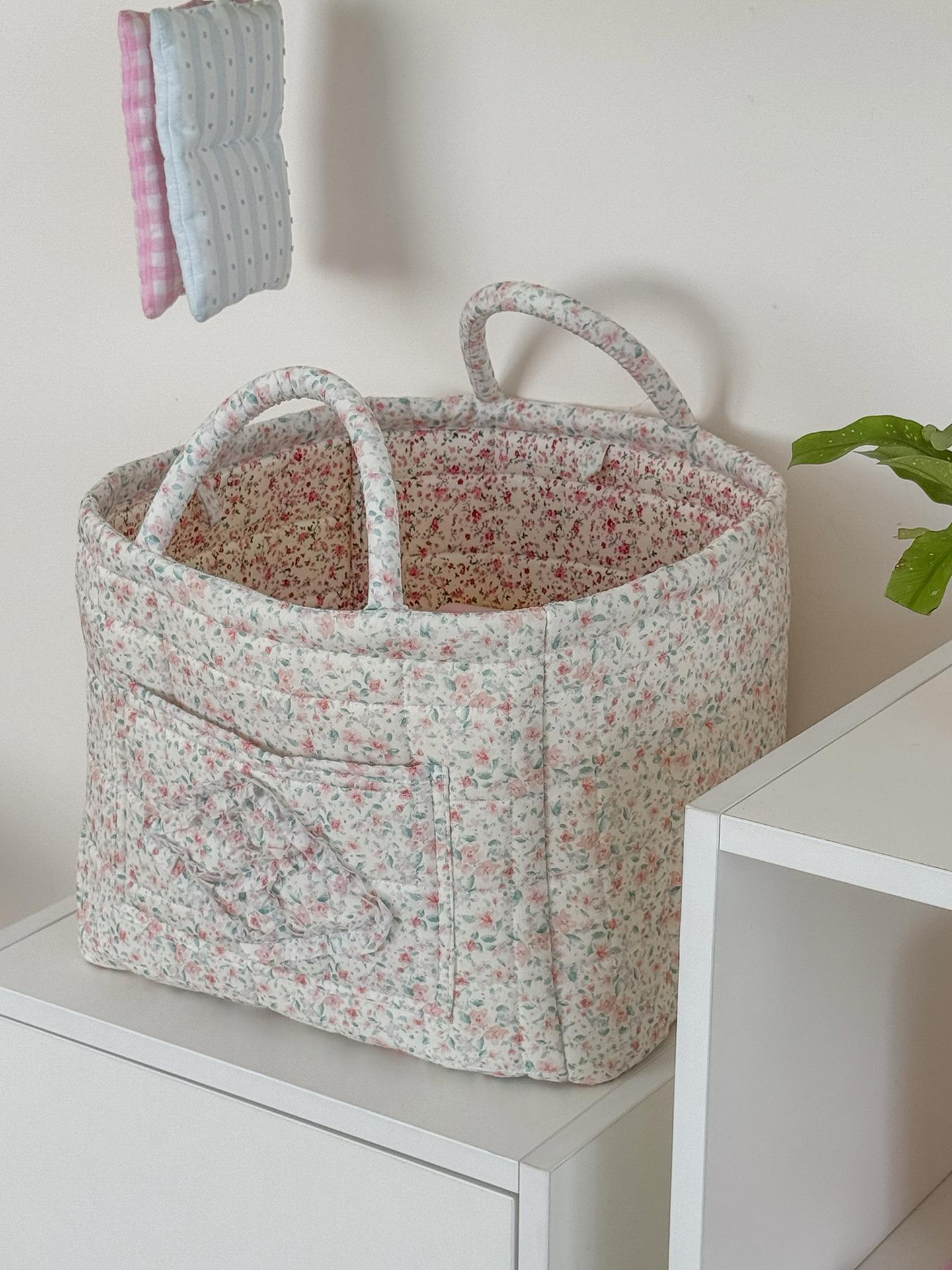 Floral Pattern Storage Basket, Portable Lingerie & Small Essentials Basket, Home Organizer for Bathroom Bedroom Office, Multipurpose Basket