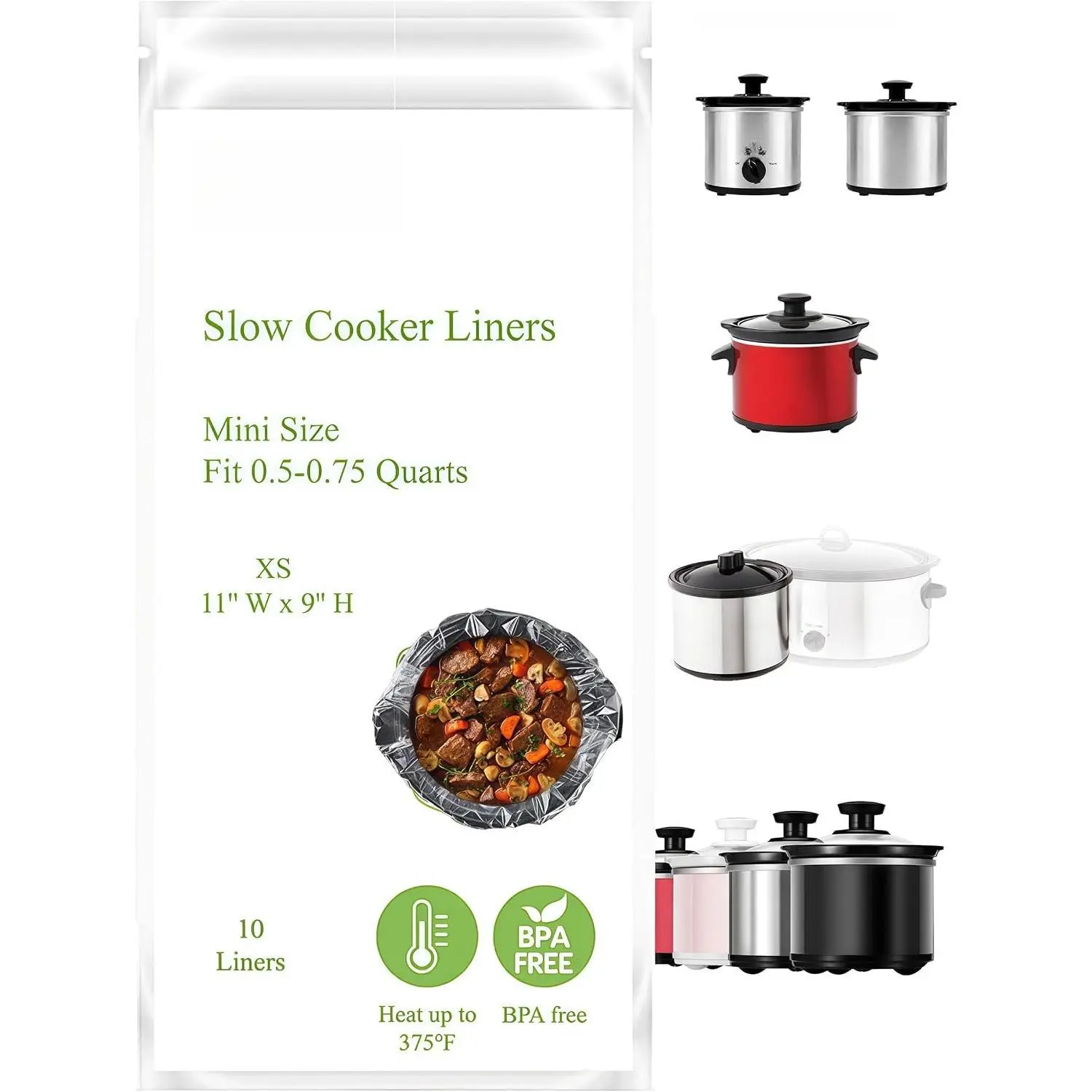 16 Oz Mini Crocpot Slow Cooker Liners, Disposal Plastic Bags, Compatible with  0.65Qt Slow Cooker, 20 OZ Croc-pot, KOOC small 0.65-Qt, Betty 0.7Qt Crocker, Fit 0.5 to 0.75Quart, 1 Pack (10 Liners)