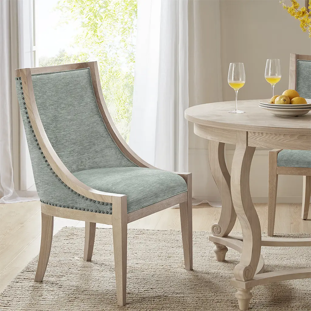 Nokaa Upholstered Dining Chair with Nailhead Trim, Accent Armless Side Chair for Kitchen, Living Room, Transitional Style, Solid Wood Legs, Cushioned Seat, Fully Assembled, Soft Green