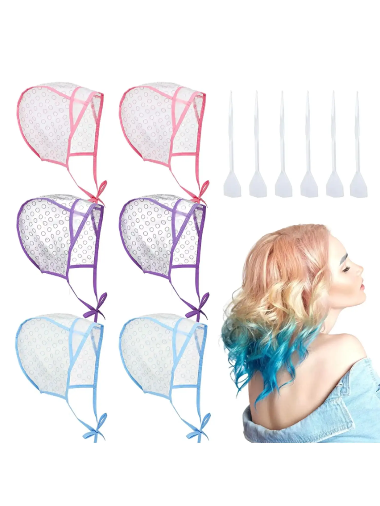 6-Piece Hair Dye Hat Set with Hooks, Highlighting Hair Dye Hats, DIY Hair Coloring Tools for Salons and Home Use