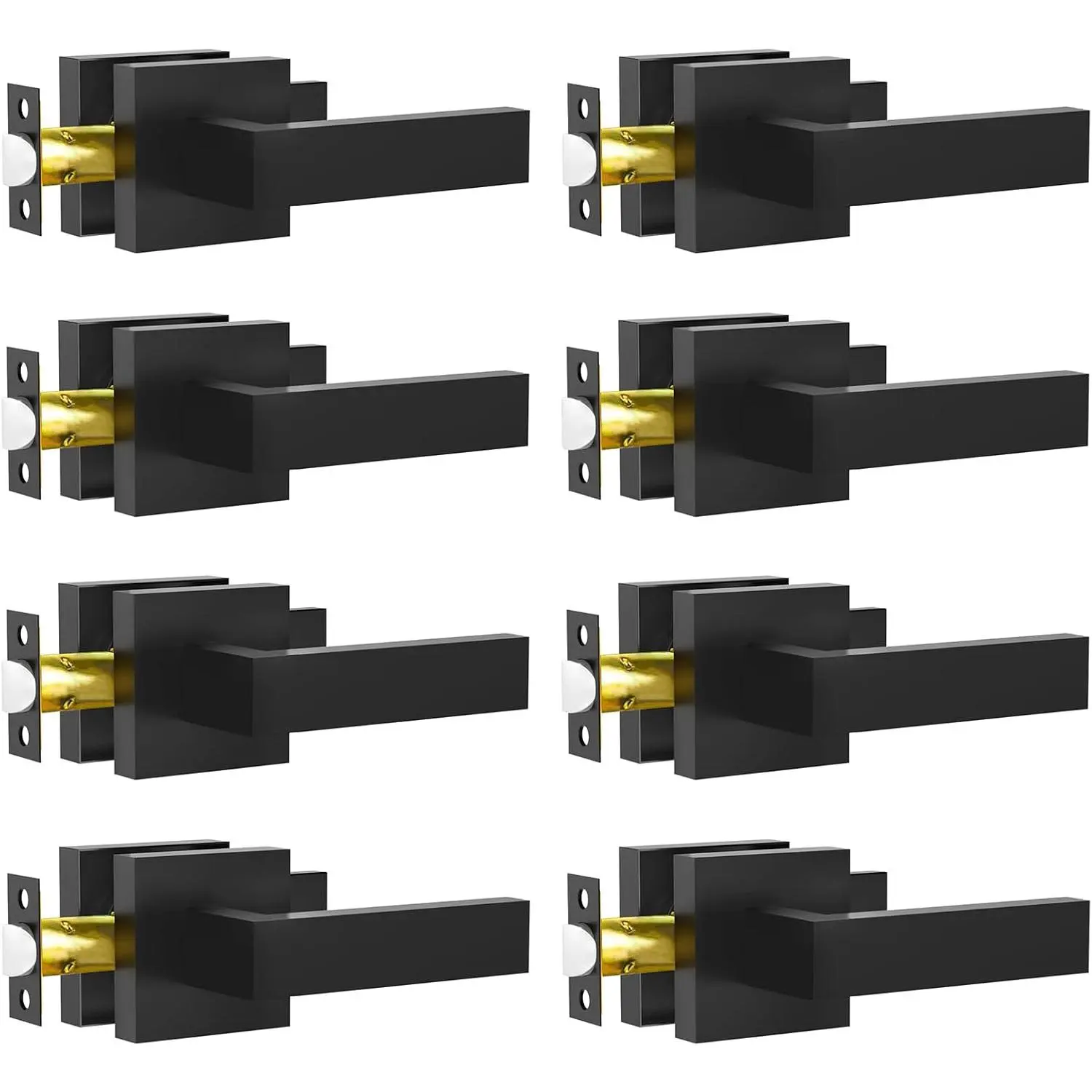 Passage Door Lever, 8 Pack Matte Black Interior Door Handles  Hallway and Closet, Heavy Duty Square Interior Keyless Door Handles Non-Locking Door Knobs  Right & Left Side Door