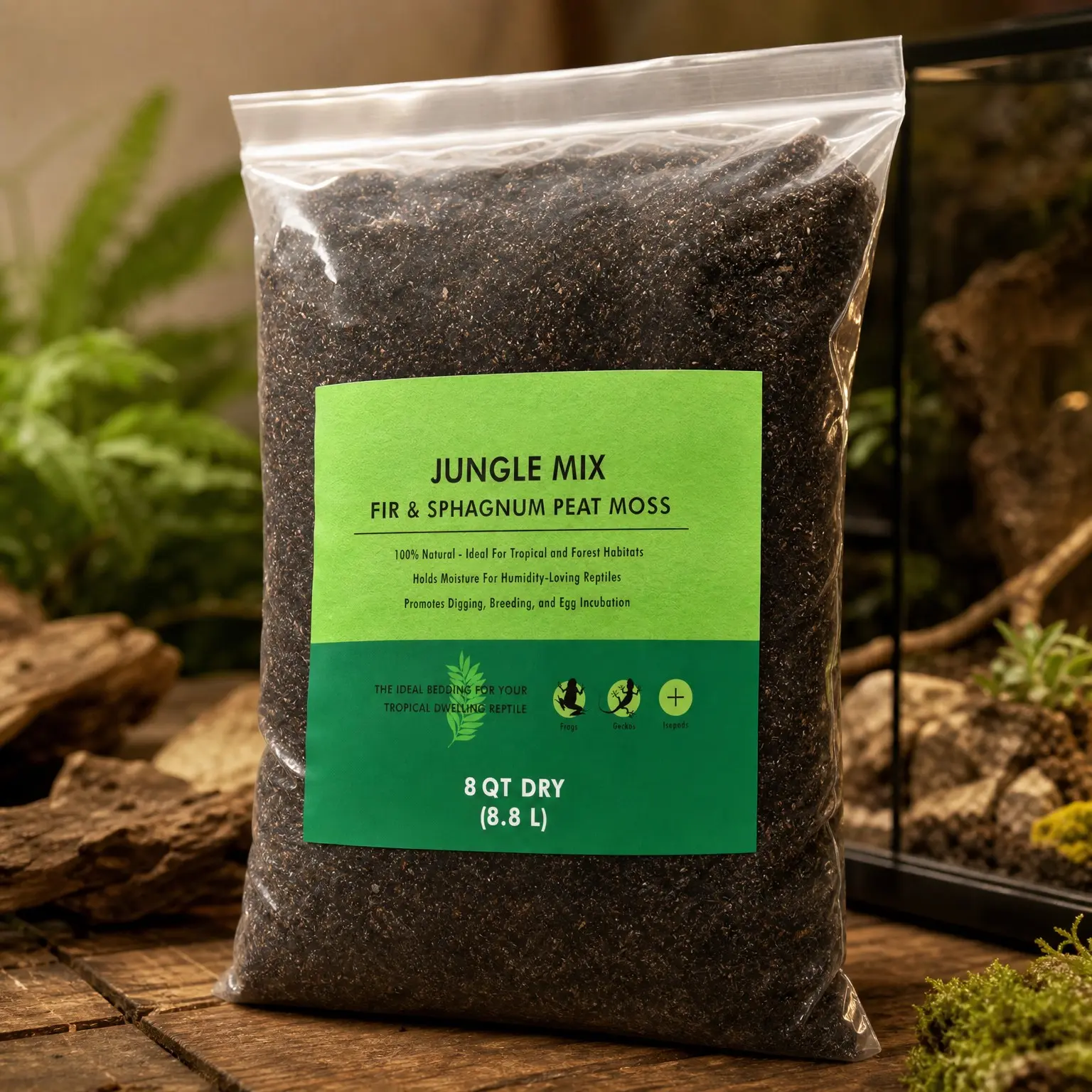 Reptile Terrarium Substrate Bedding, Jungle Mix for Frogs, Rainforest Geckos, Toads and Snakes, 8 QuartGift