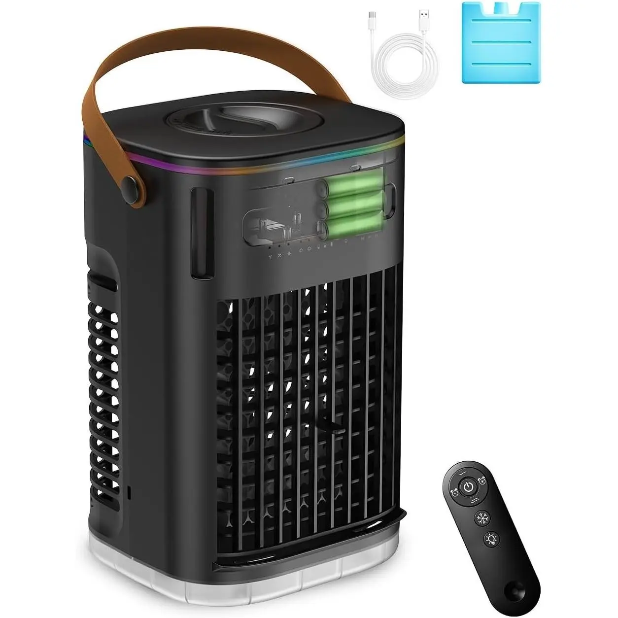 3-IN-1 Portable Air Conditioner for Car, 5400mAh Battery | Personal Evaporative Cooler with Remote, 2 Ice Packs & 1.2L Water Tank, 7H Timer Mini Air Conditioner for Car Desktop Camping