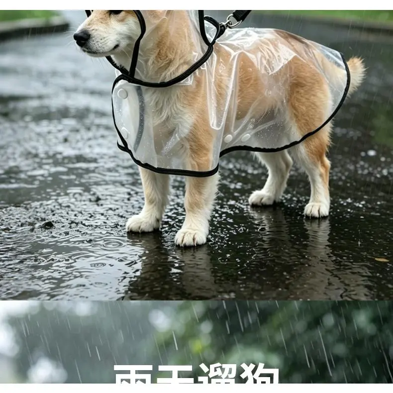 Dog Transparent Waterproof Raincoat Poncho - Multi-Size for Small to Medium Dogs, Breathable, Leash Hole Design, Keeps Dry