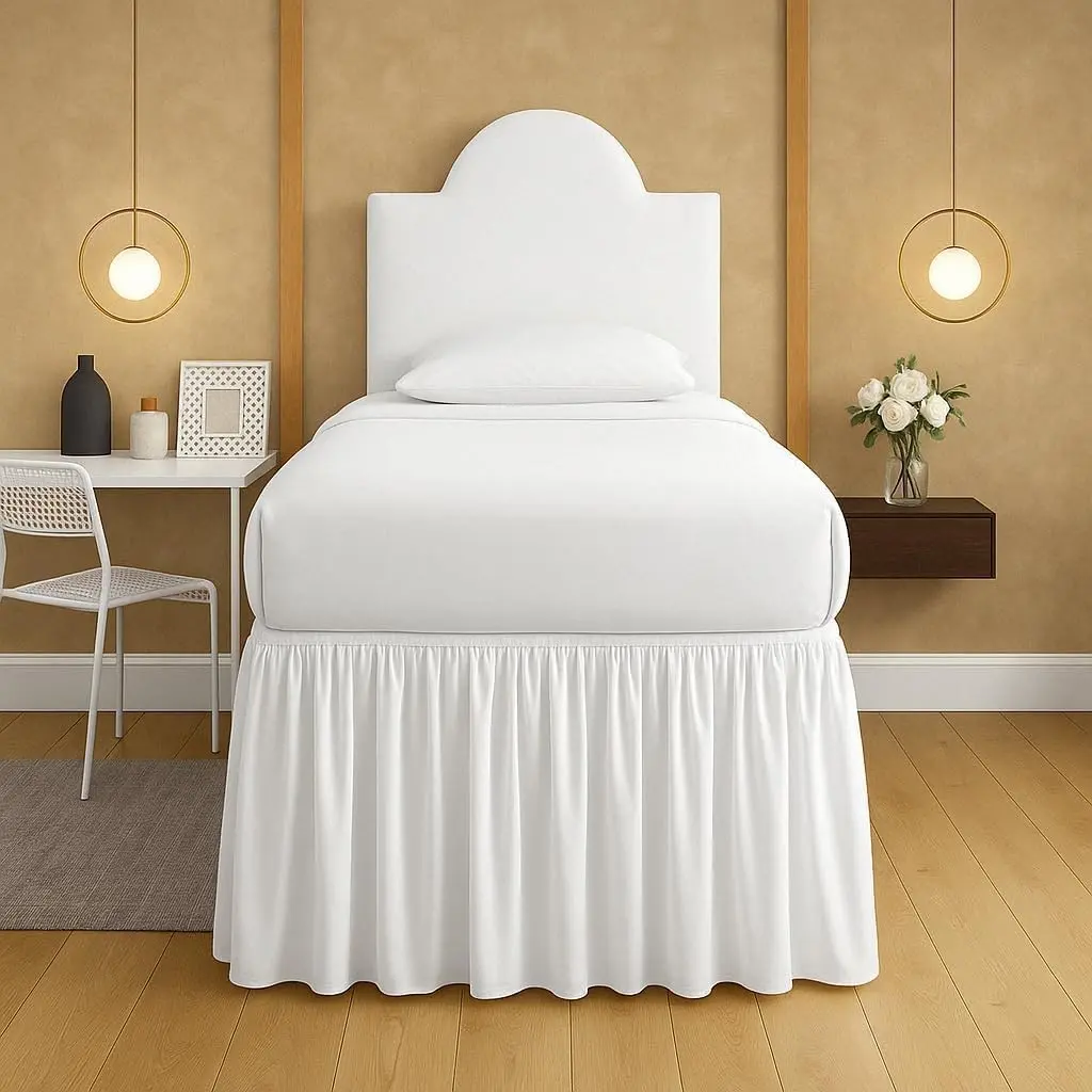 Dorm Bed Skirt Twin XL 46 Inch Drop Tailored with Split Corners Extra Long College Dorm Room Bed Skirts Dust Ruffle White for Lofted College Beds Twin Extra Long Dorm Bedding Essential