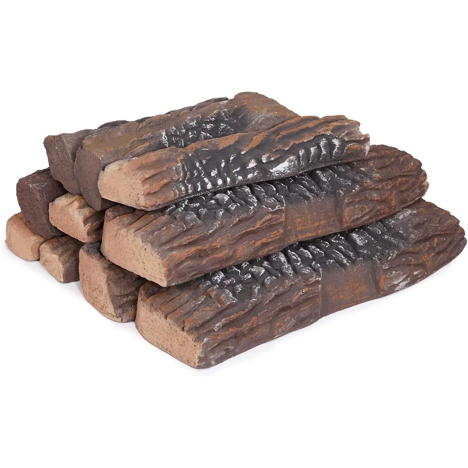 Ceramic Logs for Gas Fireplace, 10-Piece Vented Faux Logs for Indoor Natural Gas Fireplace, Large Size