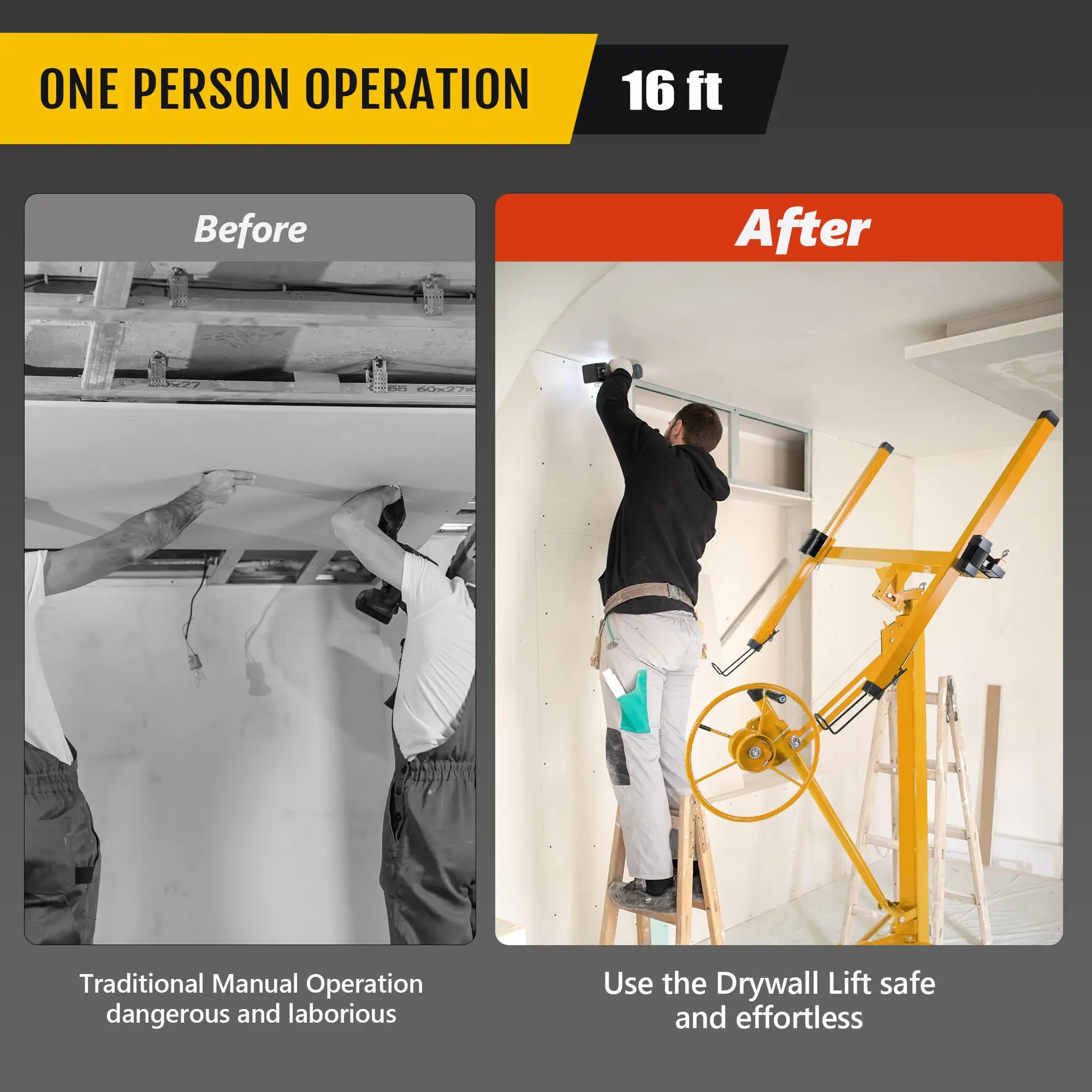 Heavy Duty 22FT Drywall Lift, 150LBS Capacity Panel Hoist with Telescopic Arm & Locking Wheels, Single Person Sheetrock Lifting Tool for Ceiling & Wall Installation
