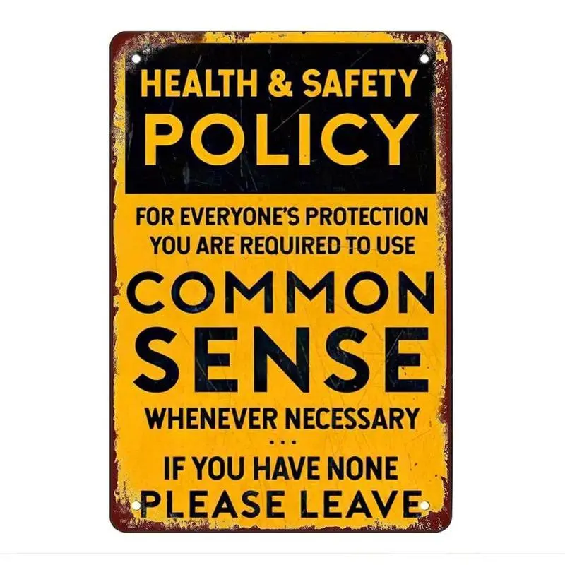 Metal Tin Sign, Common Sense Policy GrungeWall Art Decorating Signage Decor Fun Decoration for Home Kitchen Vintage Retro Plaque Posters Decoration 8inx12inch