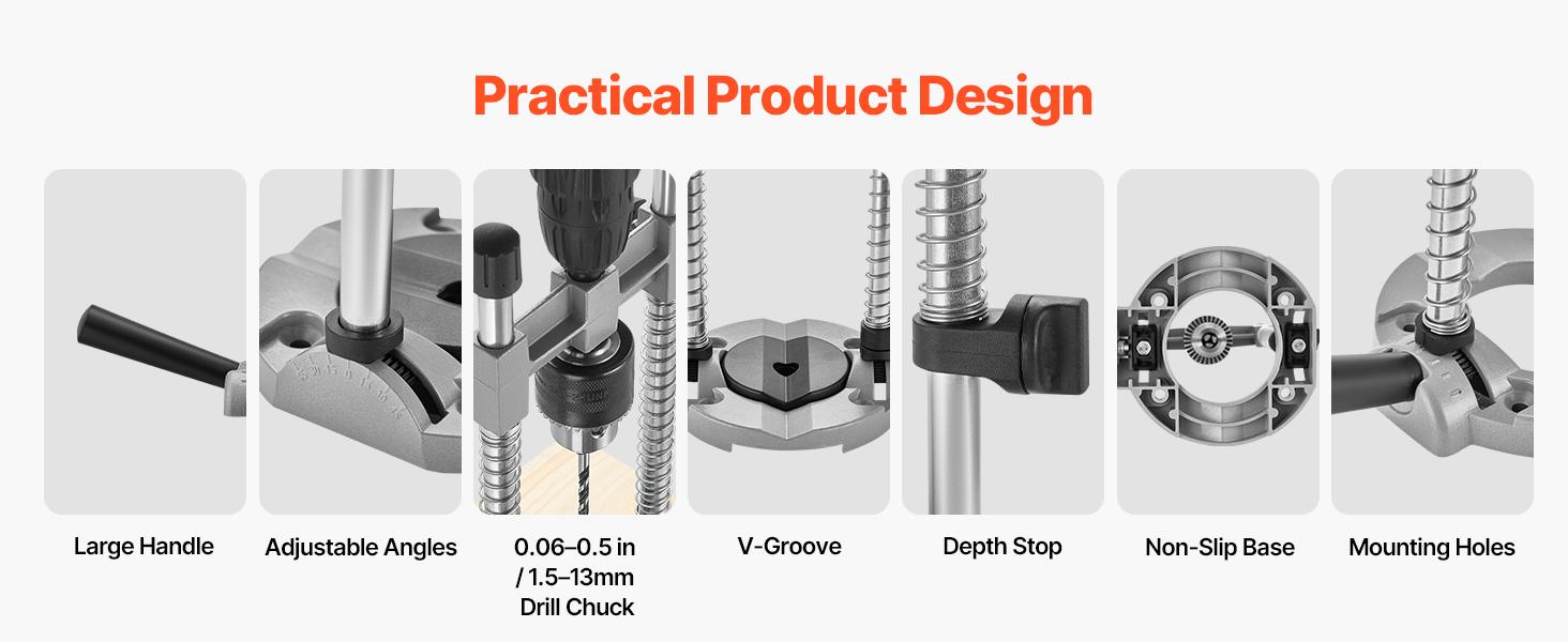 VEVOR Drill Guide, Multi-Angle Press Portable Precision Drilling Guide Jig Attachment, with Large Handle and Mounting Holes, Aluminum Alloy, for Drilling Angled or Straight Holes, for Wood Working