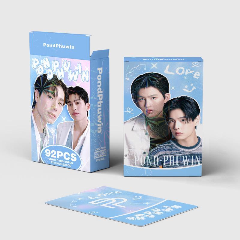 92Pcs/Set PONDPHUWIN Thai Star Laser Lomo Card Drama CP Pond & Phuwin Holographic Photo Cards with Stickers