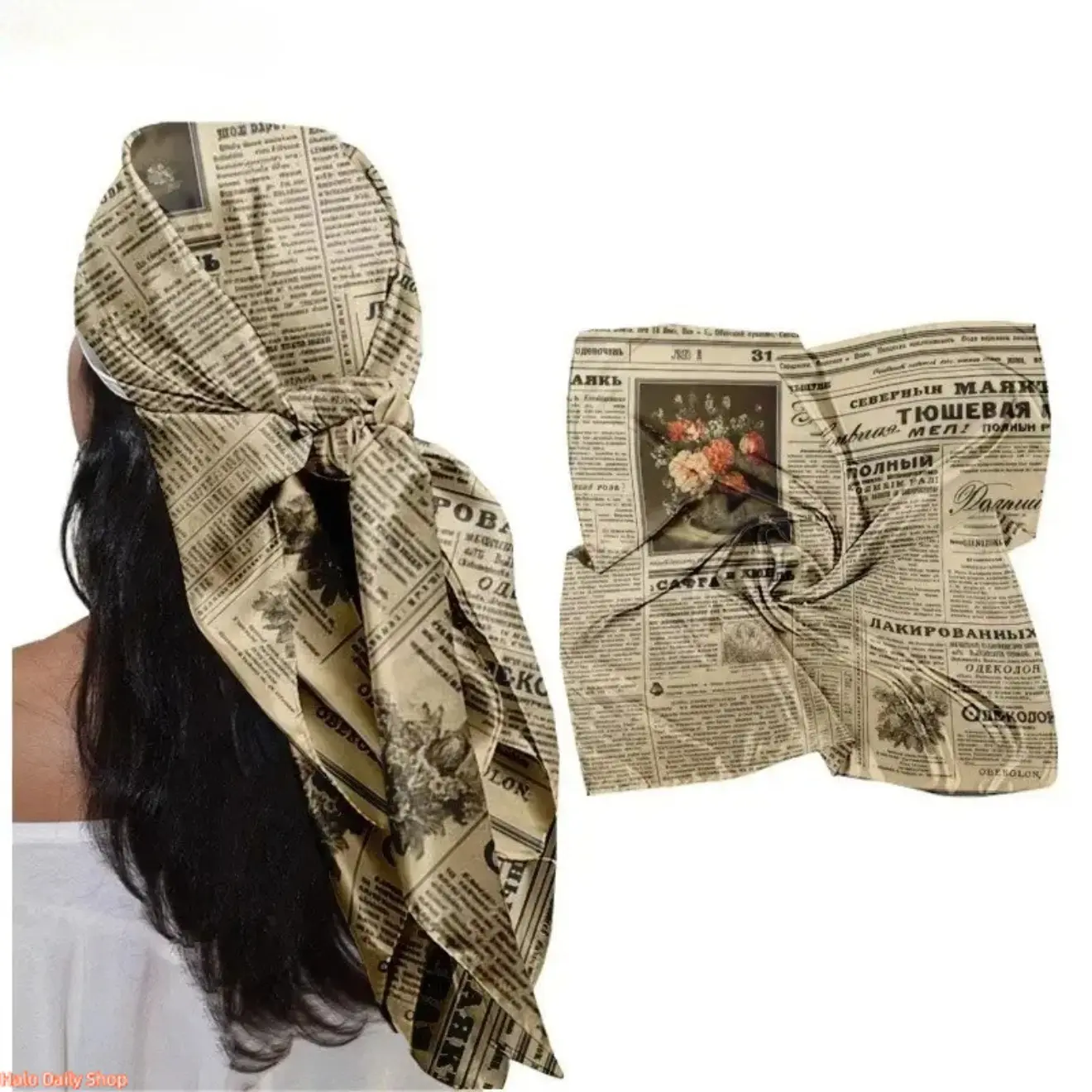 Female Silk Knit Square Scarf - Vintage Newspaper All Over Print, Breathable Casual Soft Scarf Wrap, Fashion Headscarf for Everyday Wear & Summer Vacations, Lightweight 50×50cm/19.69in, 1 Piece Versatile Fashion Accessory