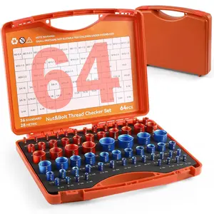 64 count Nut and Bolt Thread Checker (30 Standard & 34 Metric), Detachable Bolt Size Finder Kit, Precision Thread Gauge, Color-Coded Orange/Blue, for Automotive DIY Workshop