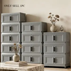 Stackable and foldable storage cabinets with removable rollers on 6/5/4/3 levels, foldable storage and organization cabinets with double doors, and large-capacity modular wardrobe and kitchen organization cabinets