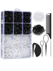 2200 Pcs Elastic Hair Bands with Hair Loop Styling Tool Set, Clear and Hair Ties, Rubber Band Cutter, Organizer Box, Hair Accessories