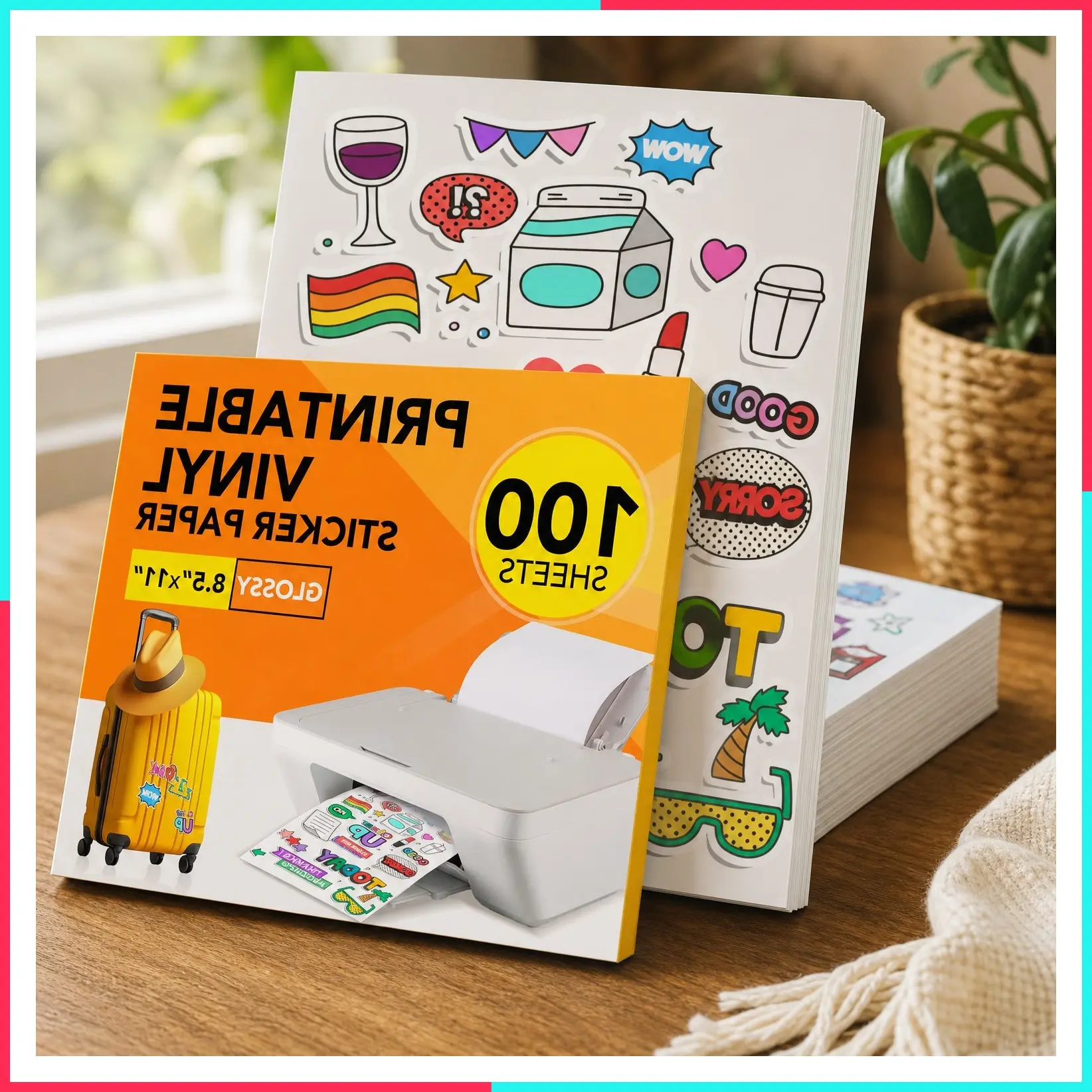 100 PCS Glossy Vinyl Sticker Paper, Printable Sticker Paper