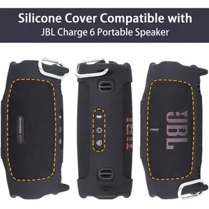 Bluetooth connection  outdoor use  drop-resistant JBL Charge 6 and cover Waterproof Portable Bluetooth Speaker Silicone Case,Soft Protective Sleeve Cover with Shoulder  Strap for JBL Charge 6 Speaker (Black),This product includes a speaker