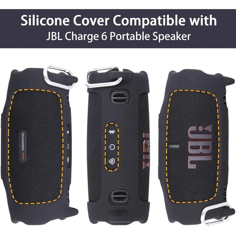 Bluetooth connection  outdoor use  drop-resistant JBL Charge 6 and cover Waterproof Portable Bluetooth Speaker Silicone Case,Soft Protective Sleeve Cover with Shoulder  Strap for JBL Charge 6 Speaker (Black),This product includes a speaker