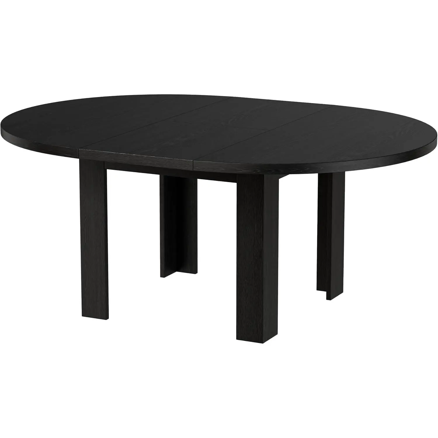 47"-63" Extendable Round Dining Table, Modern Expandable Kitchen Table, Space-Saving Oval Dining Table with Built-in Leaf Storage