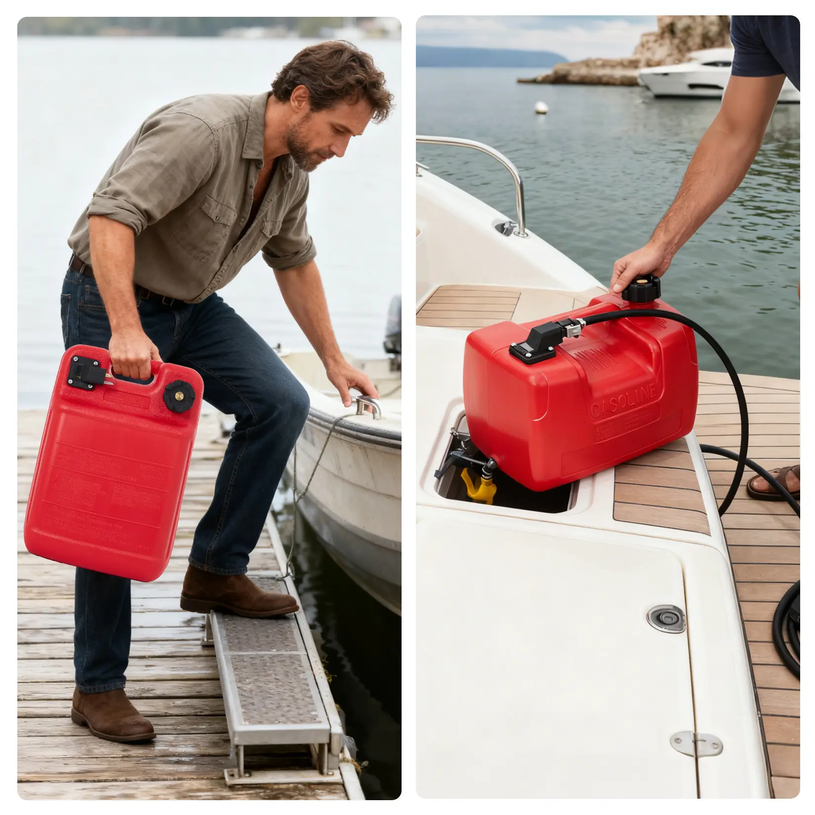 Portable Marine Fuel Tank 12L – Durable Plastic Boat Gas Tank with Hose, Oil Volume Gauge, Deep Handle – Easy-Carry Storage for Outboard Motors, Tractors, Sedans – Automotive Replacement Solution