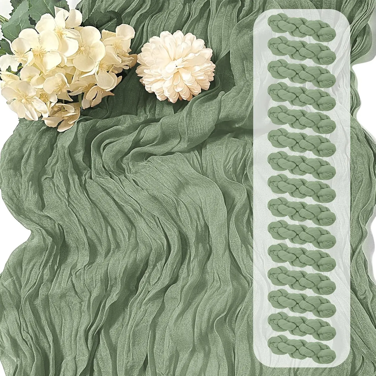 15 Pack Sage Green Cheesecloth Table Runner 17 x 108 Inch 9ft Rustic Romantic Sheer Gauze Runner for Wedding Party Baby Shower Table Decoration