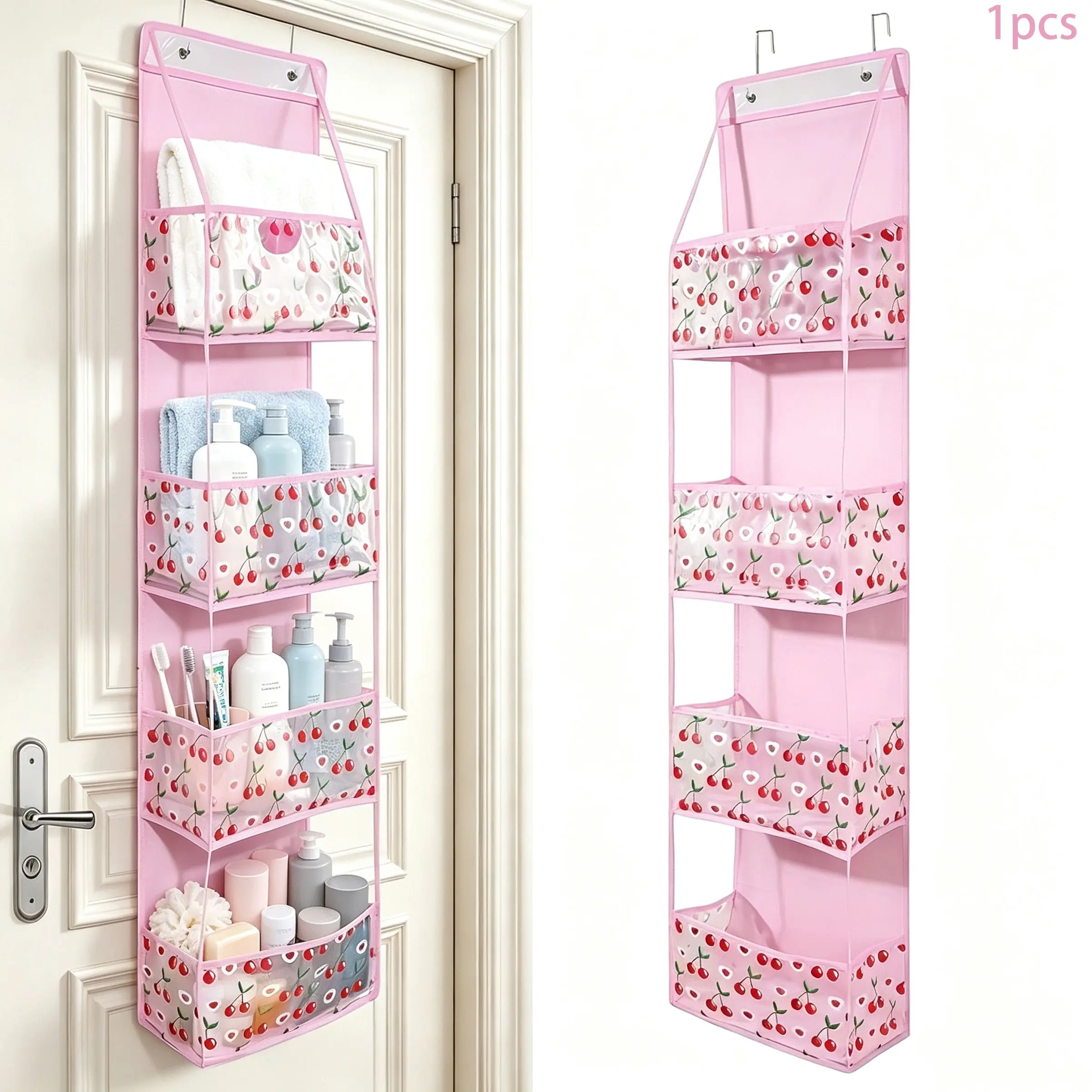 1 Pack Over Door Organizer with 4 Large Pockets Hanging Storage Organizer with Clear Window Kids Toys, Shoes, Diapers