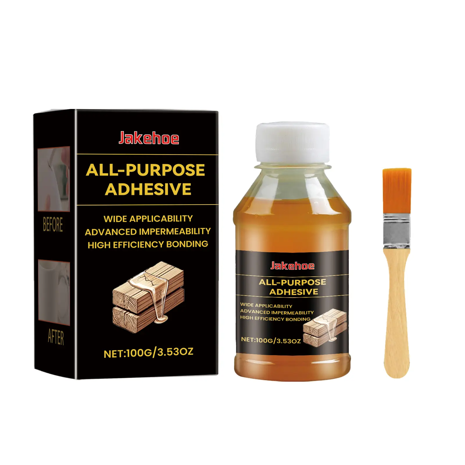 Jakehoe 100g All-Purpose Adhesive 3.53 oz Single Unit, High Efficiency Bonding Glue with Brush, Fast-Curing Heavy Duty Repair Liquid for Home Renovation Wood Tiles and Furniture Damage