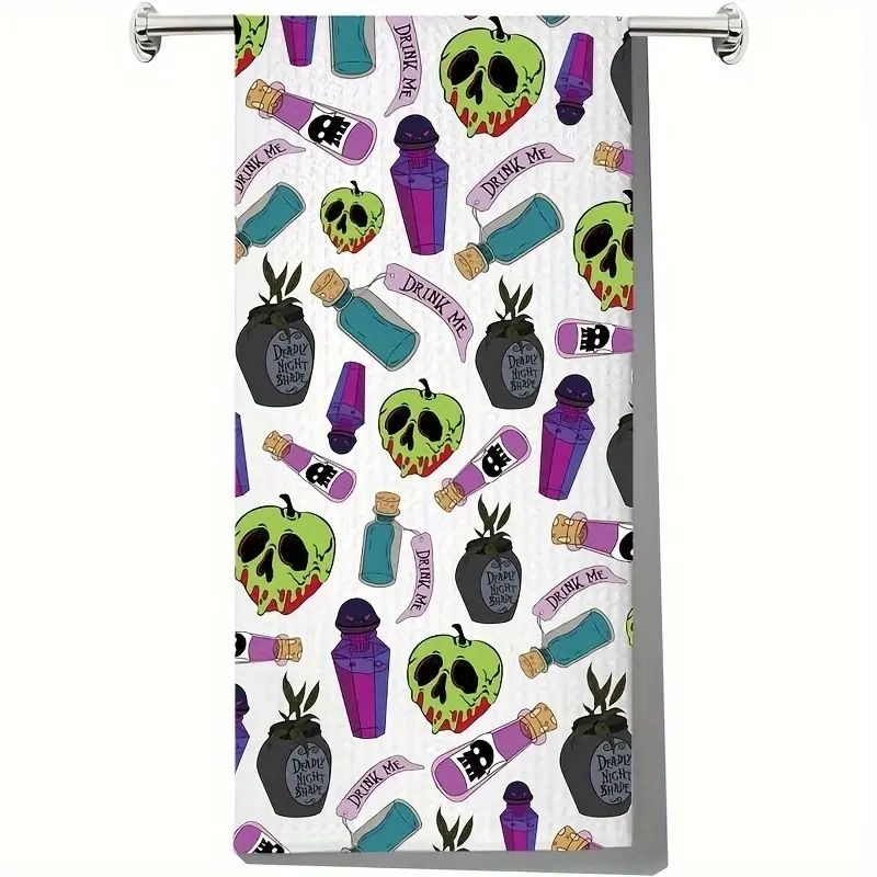 1-Pack "Poison Apple" Kitchen Cloth - Gothic Halloween Decorative Dishcloth featuring a "Wicked Apple" Design; Ideal for Kitchen, Dining, and Party Decor - A Cute "Poison Apple" Gift Idea, Kitchen Decor & Accessories, Cartoon-Themed Kitchen Towels