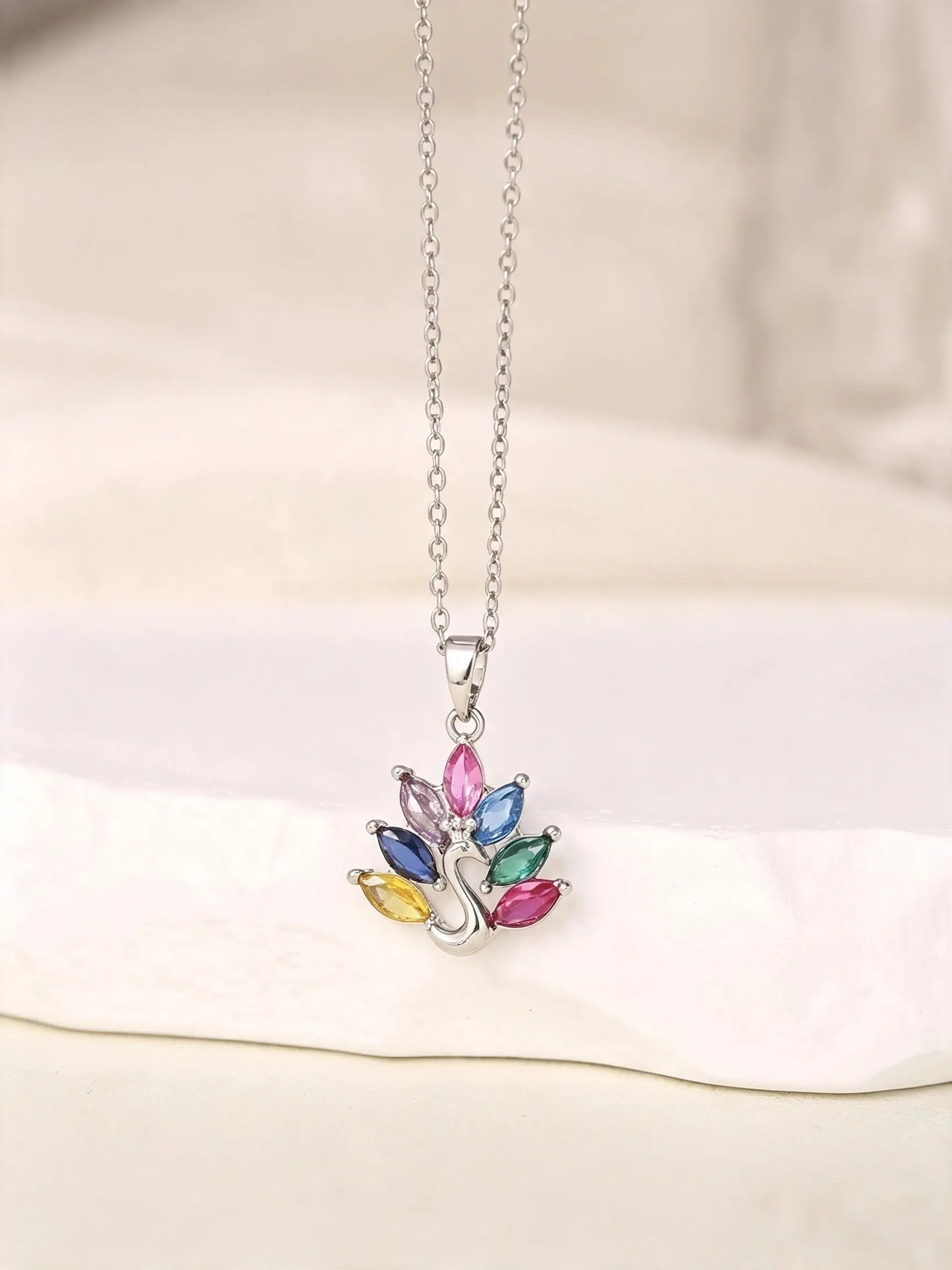 Luxury Peacock Shape Gold Plated Necklace, Abstract Design with Golden Metal Neck, 7 Marquise Zircon Tail Feathers, Perfect Gift for Girlfriend
