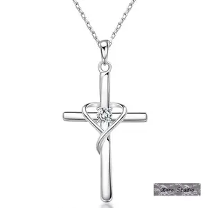 Women's Cross Pendant Necklace with Zirconia Crystals, Creative Heart & Classic Cross Charm Jewelry, Birthday, Anniversary, Party & Wedding Gift, Elegant Synthetic Zirconia Necklace for Daily Wear