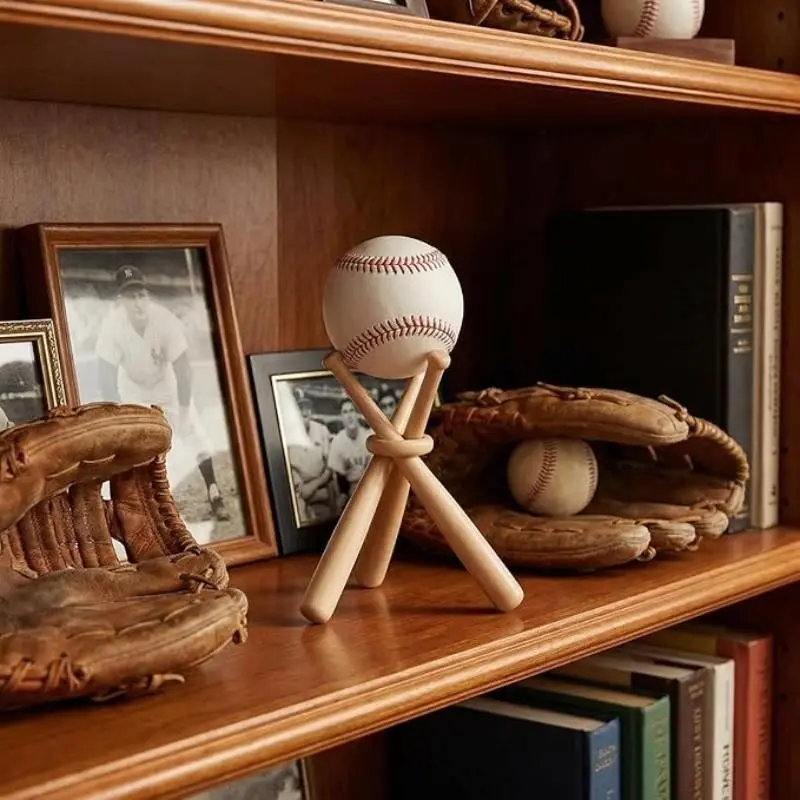 Wooden Baseball Display Stand, Mini Sports Ball Bat Holder, Table Decor Accessory, Gift for Sport Lovers, Wooden Base