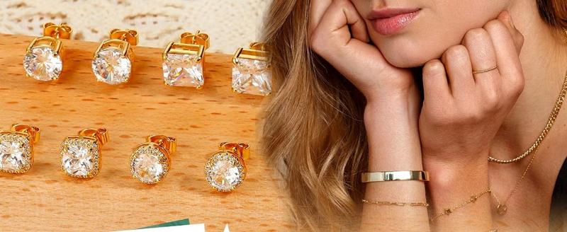 Milacolato Cubic Zirconia Earrings Studs for Women & Men - Hypoallergenic Sterling Silver with Simulated Halo Design - 2/4 Pairs of Earrings Springtok