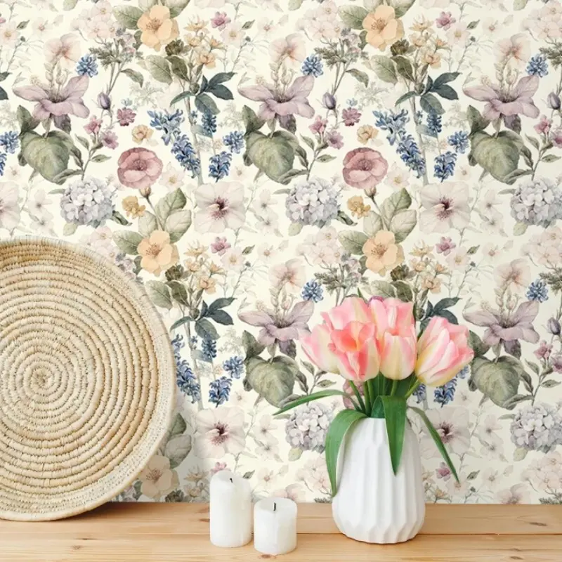 Vintage Floral Wallpaper Roll, Self-Adhesive Vinyl Wall Decal, Stain-Resistant Peel-And-Stick, French Countryside Art, 44x300/500/1000cm