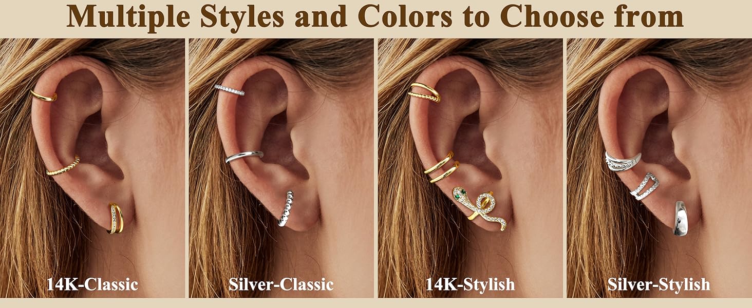 LOYALLOOK 3Pcs Ear Cuff Earrings for Women 14K Gold Plated Ear Cuffs Non Piercing Clip on Cartilage Earring Trendy Fake Earrings Hypoallergenic Huggie Hoop Clip Cuff Earring Lightweight