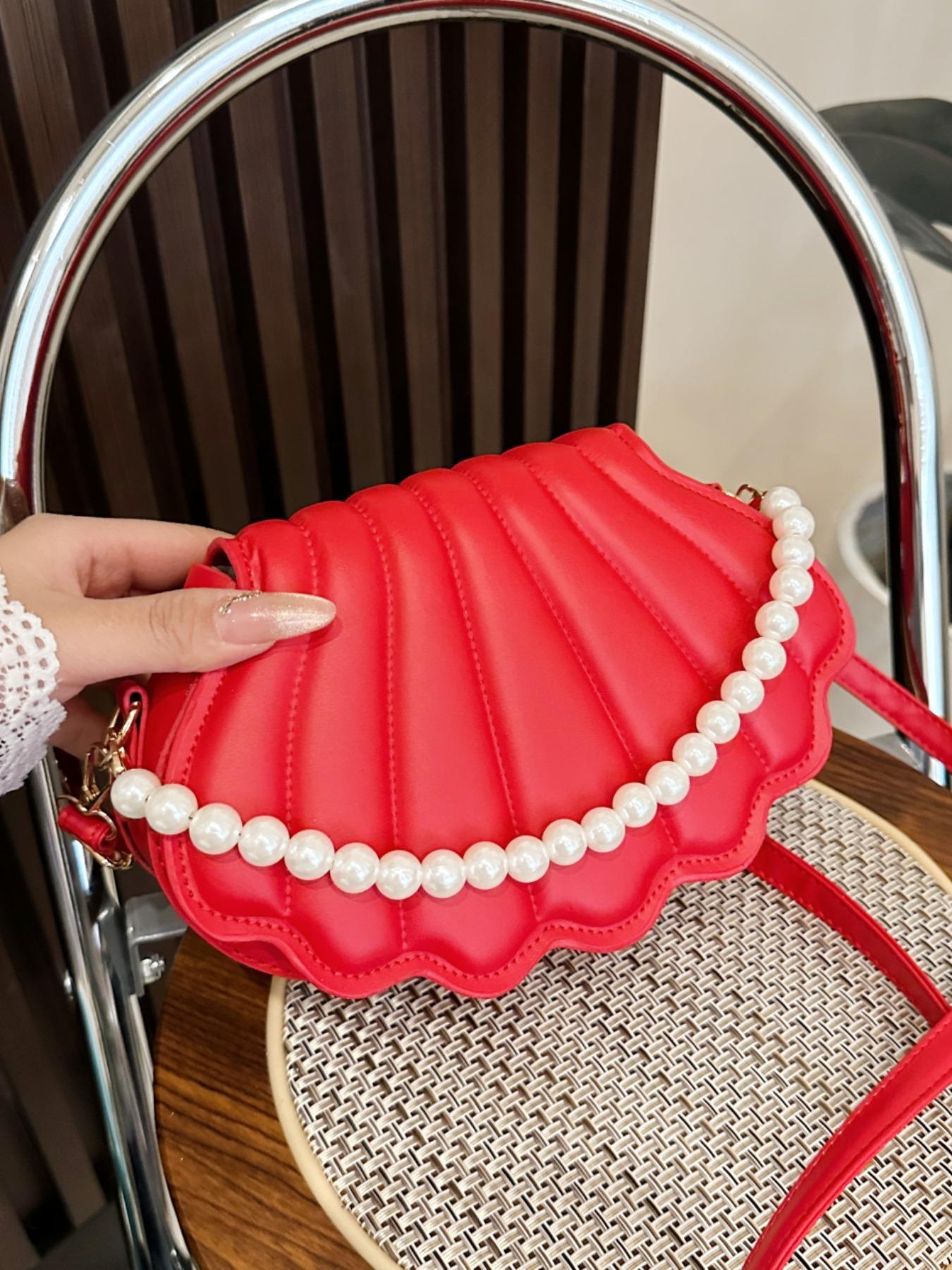 Women's Elegant Shell Shaped Bag, Fashionable Pearl Decorated Crossbody Bag for Daily Used, Casual Trendy Versatile High-quality Daily Commuting Bag