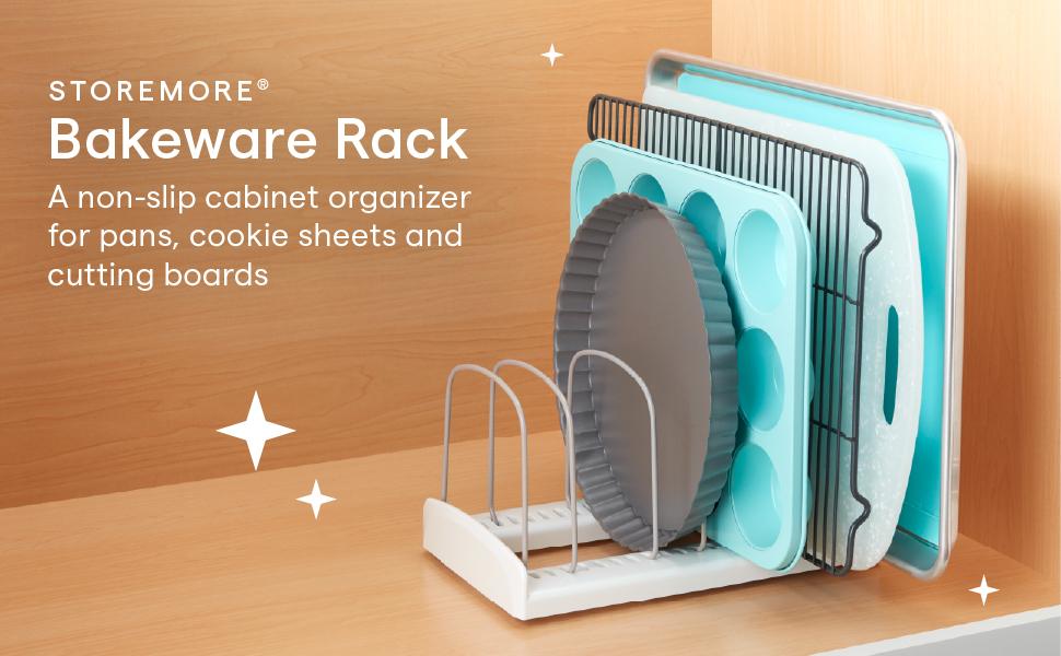 StoreMore Bakeware Rack with Tall Steel Wires, Adjustable Pan and Lid ...
