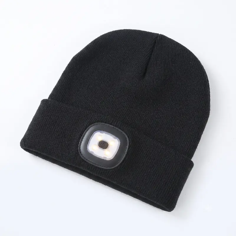 Unisex LED Lighted Beanie Hat, USB Rechargeable Hands-Free Headlamp Knit Cap