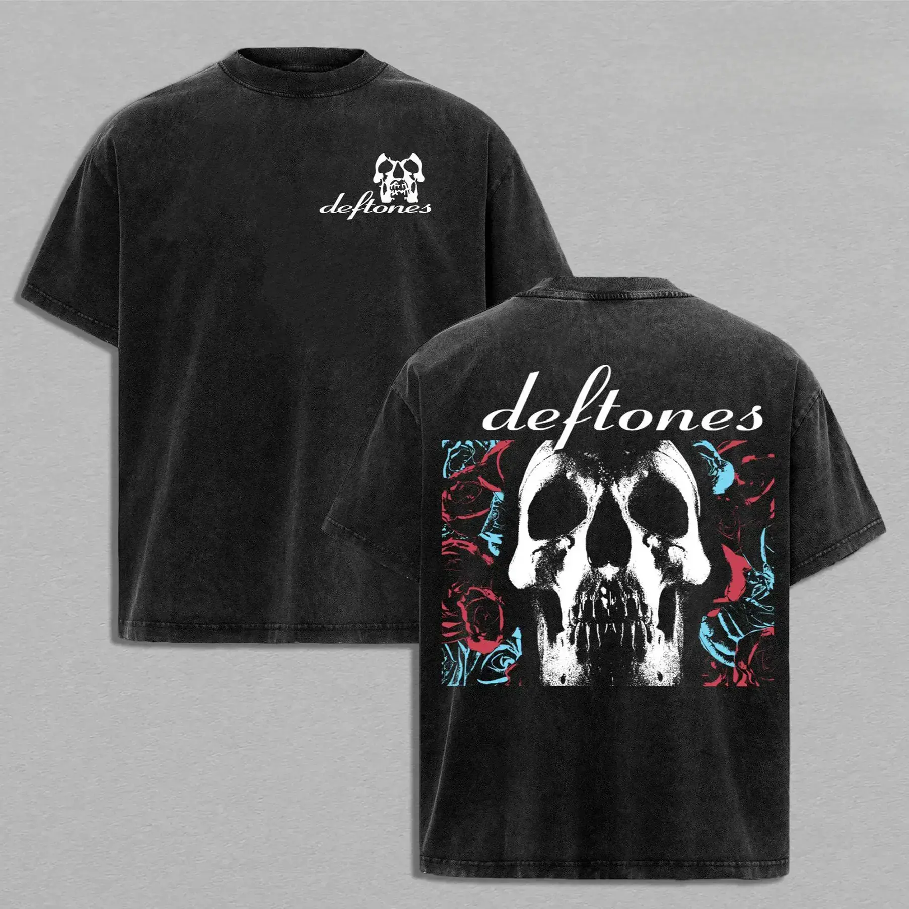 Men's 100% Cotton Short-Sleeve Round Neck Retro Limited Deftones Entombed Heavy Metal Graphic T-Shirt - 90s Vintage Alternative Rock Band Merch, Grunge Aesthetic Crewneck Casual Streetwear Top, Shortsleeve