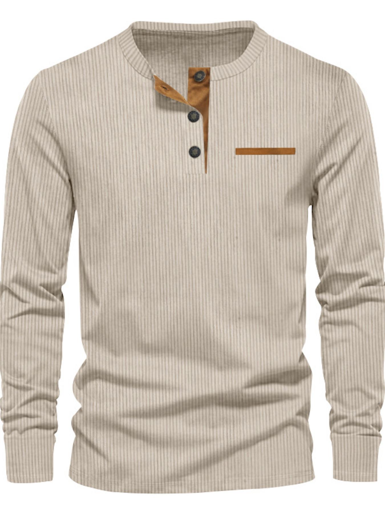 Men's Regular Fit Patchwork Print Half Button Thermal Lined Henry Collar Shirt, Casual Retro Long Sleeve Top for Spring & Fall, Fashion Men's Clothes for Daily Wear, Army Green