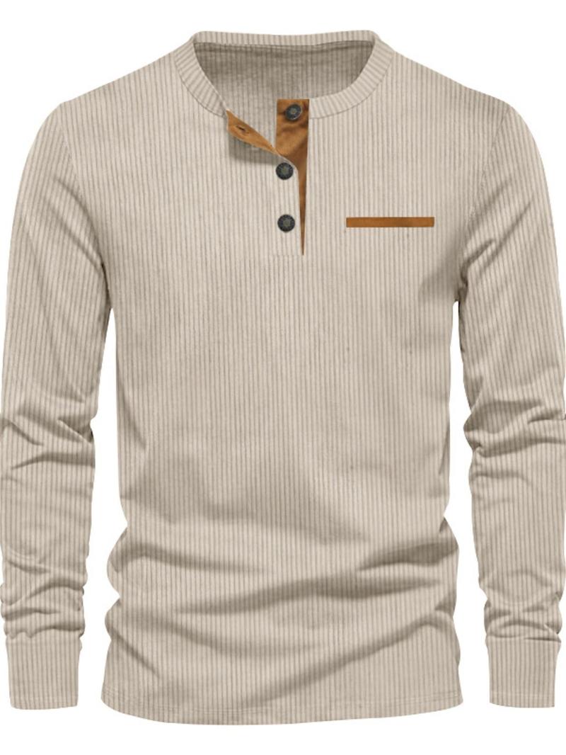 Men's Regular Fit Patchwork Print Half Button Thermal Lined Henry Collar Shirt, Casual Retro Long Sleeve Top for Spring & Fall, Fashion Men's Clothes for Daily Wear, Army Green