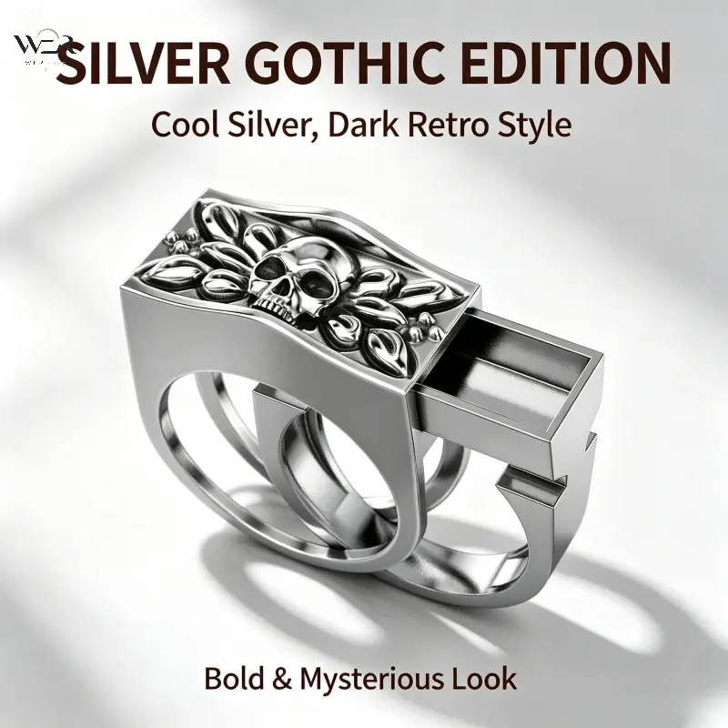 Unisex Skull Stackable Ring Set, European American Punk Style Statement Rings, Exquisite Creative Fashion Jewelry